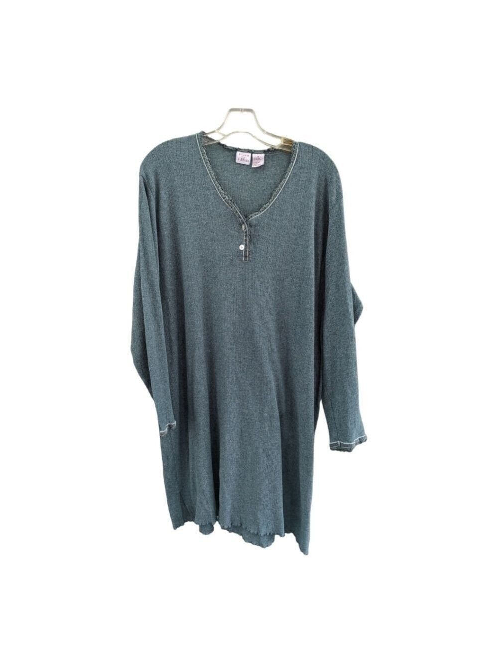 Gilligan & O'Malley Vintage Dark Teal Textured V-neck LS Nightshirt Size XL